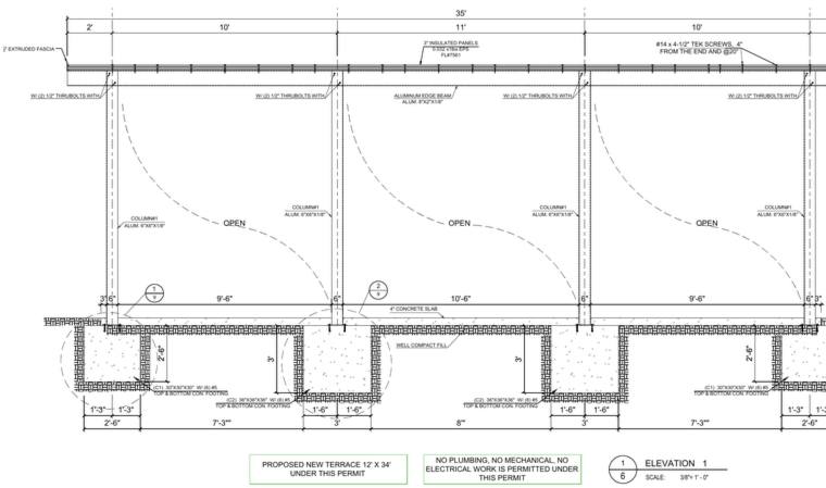 Elevación de terraza con cimientos de concreto