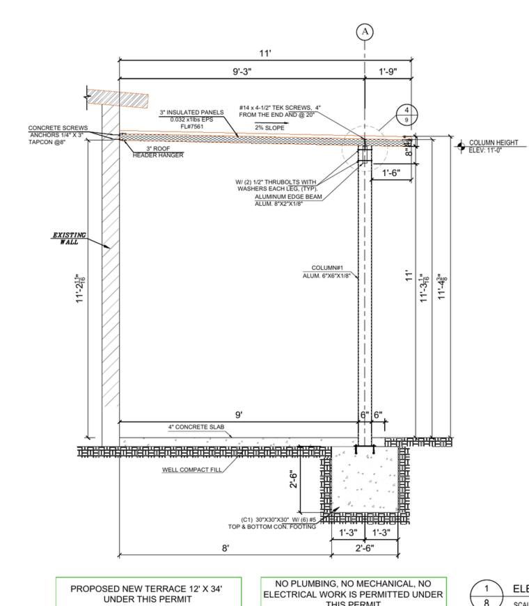 Sección estructural de terraza de aluminio